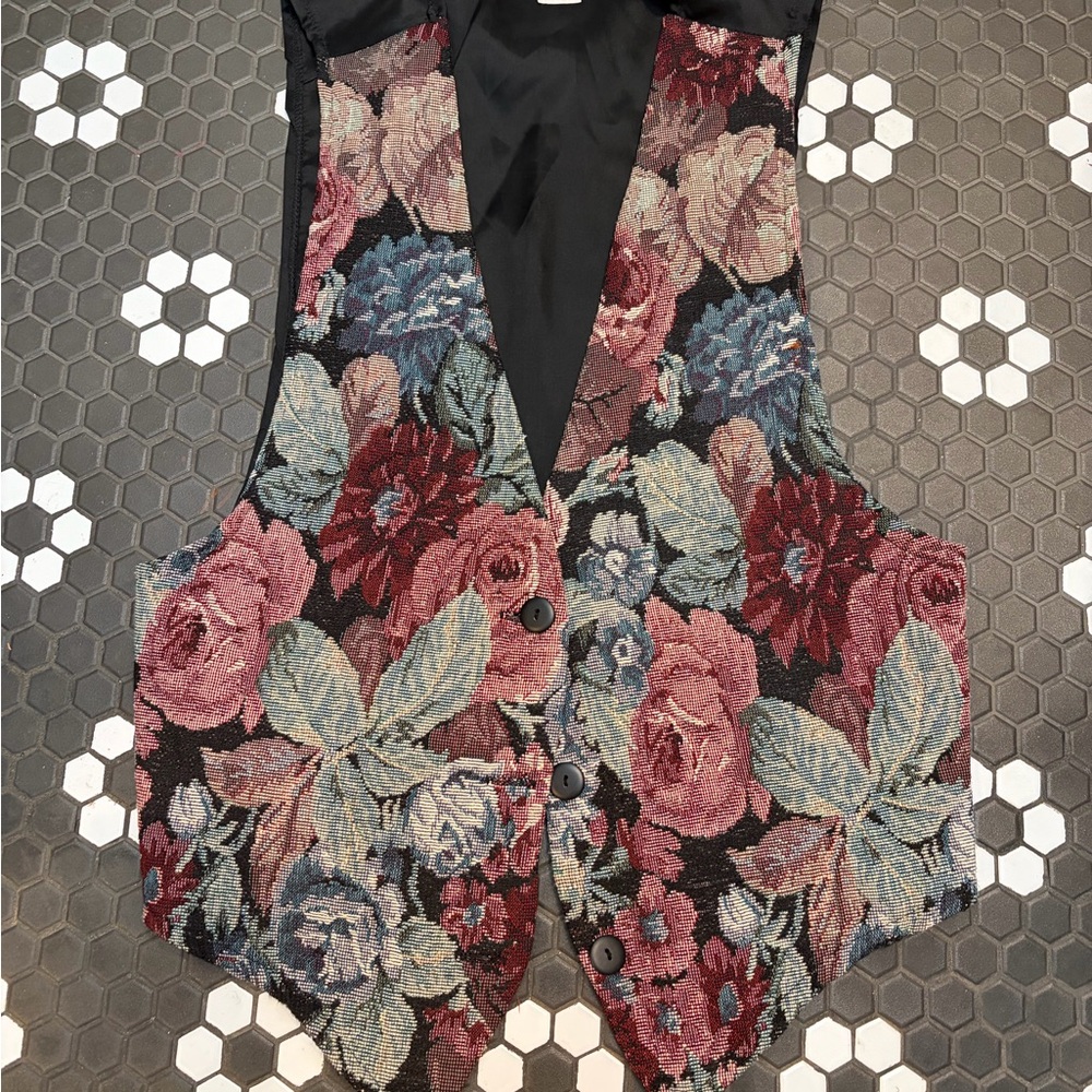 Ivy Club Classics Vintage 90s Embroidered Floral Vest With Sheer Back, Bow Y2K